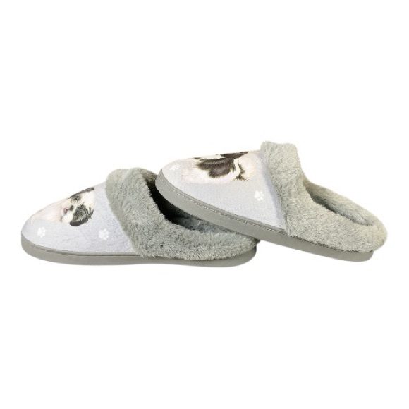 Snuggs NWOT Grey Shih Tzu Dog Plush Faux Fur Memory Foam Slippers L/XL - Picture 2 of 8